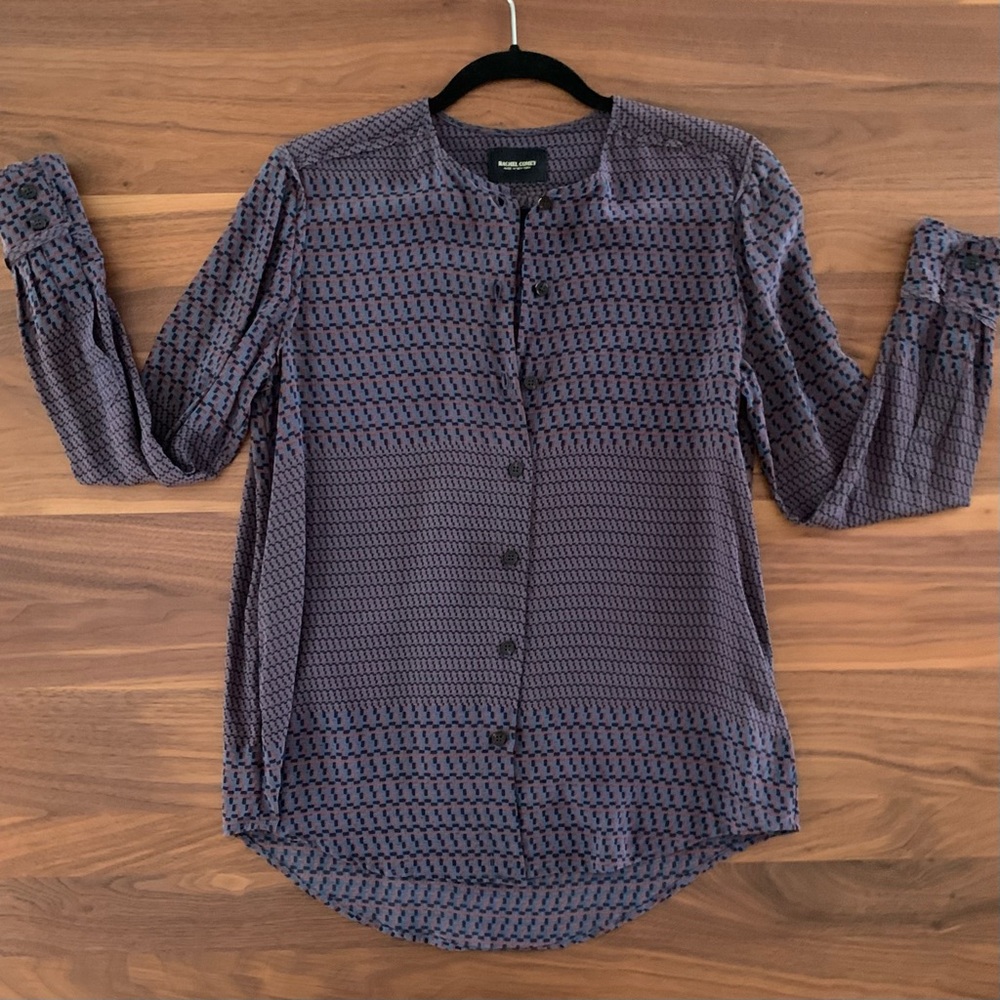 Rachel Comey - Silk Long Sleeved Collarless Button-up Blouse